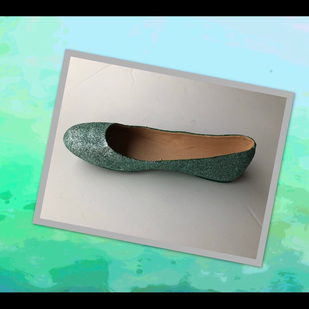 Women’s Custom Mint Green Shimmery Glitter Flats - Picture 5 of 8